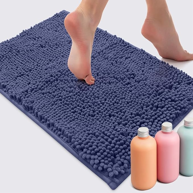 LuxUrux 2 Pc Set – Plush Chenille Bathroom Rug Mat Set, Extra-Soft Bath Mat for Shower & Bathroom, Highly Absorbent Microfiber, Non-Slip Backing for Safety & Comfort.(20 x 30, Purple)