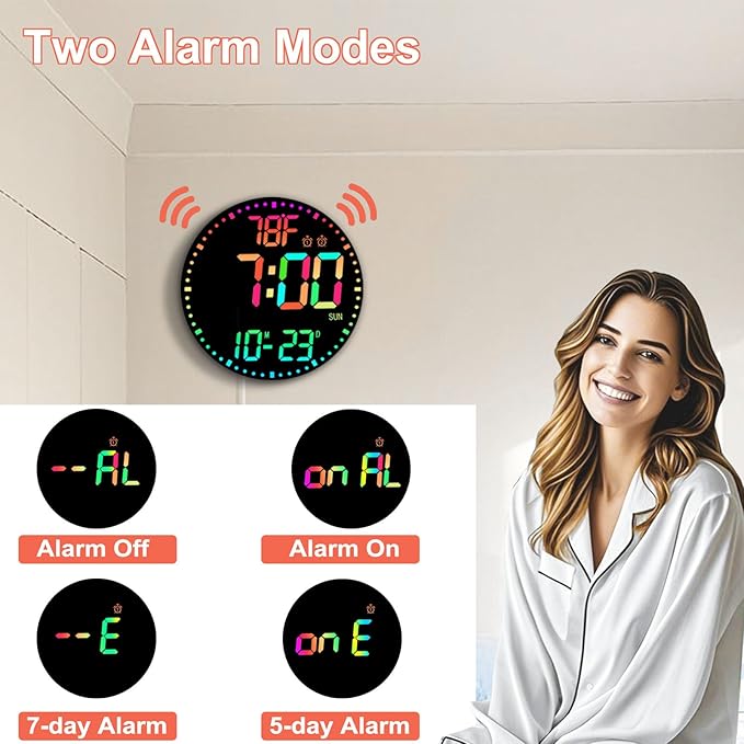 Large 12" RGB Color Changing Digital Wall Clock with Remote Control | LED Display Plug-in Clock with 3 Brightness Levels & Temperature Display | Perfect for Home, Gym, Classroom, Office