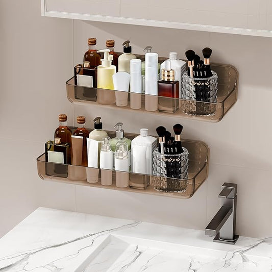 2pc Acrylic Wall Mounted Shower Caddy, Bathroom Shelves, No Drilling Hang Walls, Self Adhesive Organizer, for Bathroom, Kitchen, Living Room