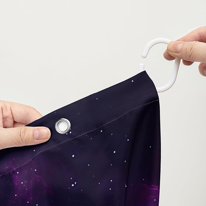 AILONEN 3D Cat Shower Curtain Set, Oil Purple Rose with Black Cat Cloth Bath Curtain for Kids Boys Girls,Boho Starry Night Shower Curtain for Bathroom,36" W*72" H