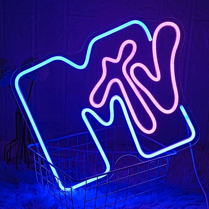 Neon Sign for Wall Decor - Music Light Up LED Sign for Bedroom, Record Room, Recording Studio, Bar - Blue Letter Decoration