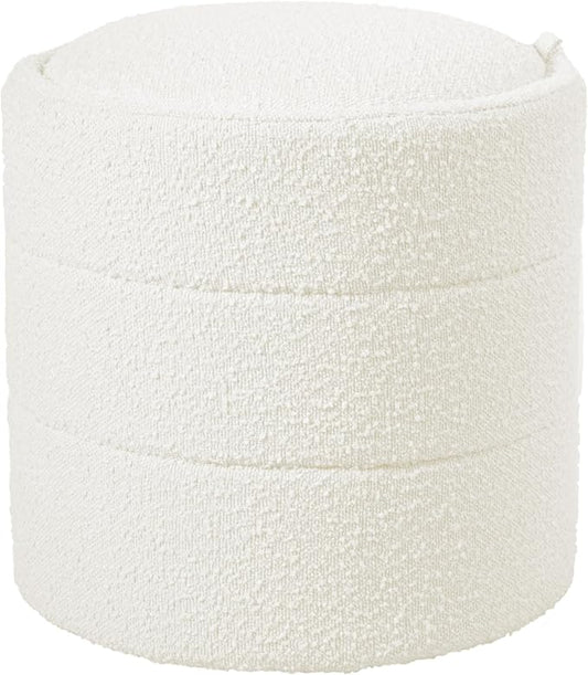 HomePop Storage Round Ottoman with Removable Lid Home Décor|Upholstered Round Foot Rest Ottoman - Cream Boucle