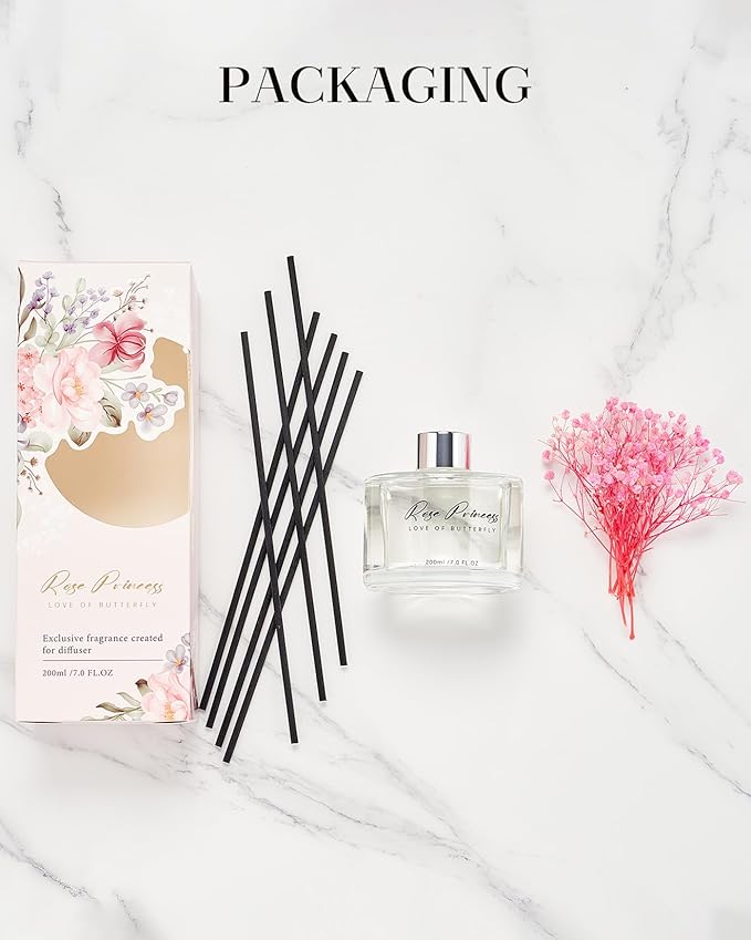 M&SENSE Reed Diffuser Set with 7 Sticks | 7.0oz Fresh Bergamot & Citrus Scent, Long Lasting Floral Oil Diffuser Flame Free Fragrance Diffuser for Shelf Décor with Baby's Breath Flower