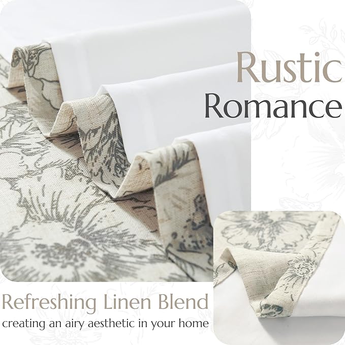 jinchan Lined Linen Blend Curtain Floral Curtains for Living Room 84 Inches Long Grey Peony Flower Printed Curtain Back Tab Farmhouse Patterned Drapes Bedroom Window Curtains Set 2 Panels