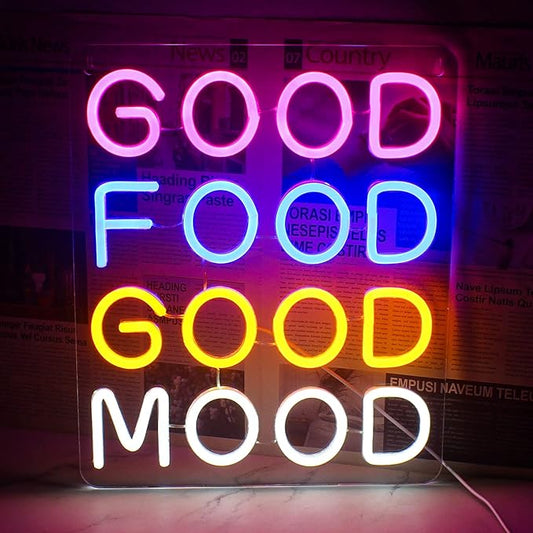 Good Food Good Mood Neon LED Sign, Food Neon Signs for Wall Decor, Good Food Good Mood Neon Light with USB Powered for Snack Shop, Restaurant, Fast Food