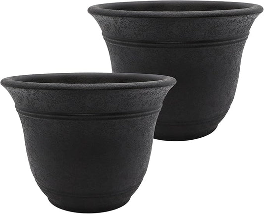 The HC Companies Sierra Round Self-Watering Pot - Lightweight Plastic Planter for Herbs & More - Durable Plant Pots for Indoor Plants & Outdoor Plants (7.5” Black Onyx, Pack of 2)