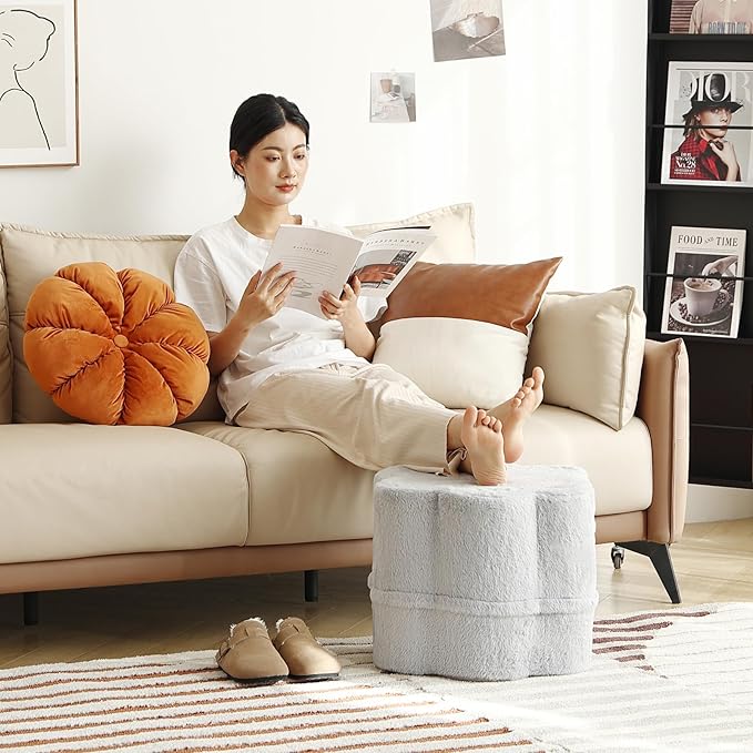 Tiita Floral Pouf Ottoman, Foot Stools Ottoman with Foam Chunk Filling, Puff Foot Rest for Couch, Living Room, Kids Room, Grey