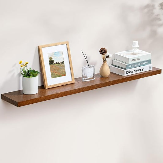 Fun Memories Floating Shelves, 8 Inch Deep Floating Shelves, Natural Oak Wood Floating Shelf 48 Inch Long, Rustic Wooden Wall Shelves for Home Storage, 48" W x 8" D, Walnut Oak Color, Set of 1