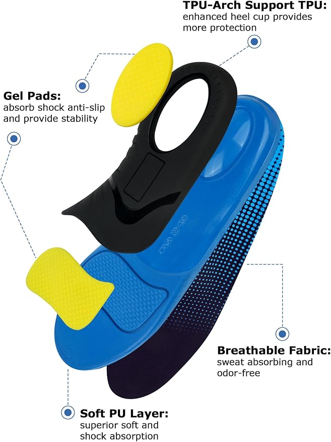 Plantar Fasciitis Insoles Men Women 220+ lbs Heavy Duty Support High Arch Orthotics Inserts for Flat Feet Work Boot Shoes Insoles,Trim to Fit,1 Pair(Men 4-4.5/Women 5.5-6)