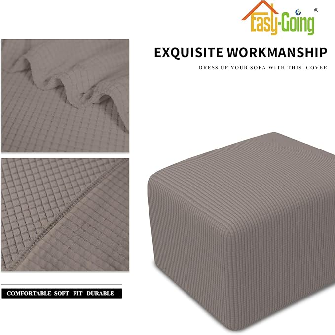 Easy-Going Stretch Ottoman Cover Folding Storage Stool Furniture Protector Soft slipcover with Elastic Bottom (X-Small,Taupe)