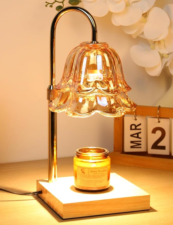Candle Warmer Lamp with Timer Dimmer, Adjustable Flower Lamp Warmer for Large Jar Candle, Electric Wax Melt Light with 2 Bulbs, Birthday Housewarming Gifts for Men Women, Home Bedroom Decor