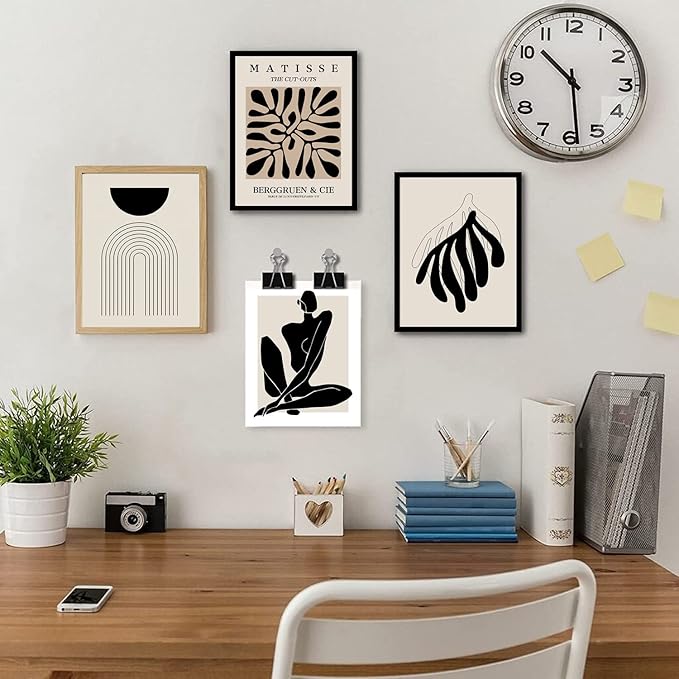 Boho Wall Art Mid Century Modern Decor Canvas Prints Set of 6 Black And White Neutral Abstract Boho Wall Decor for Bedroom Living Room Bathroom 8"x10" UNFRAMED