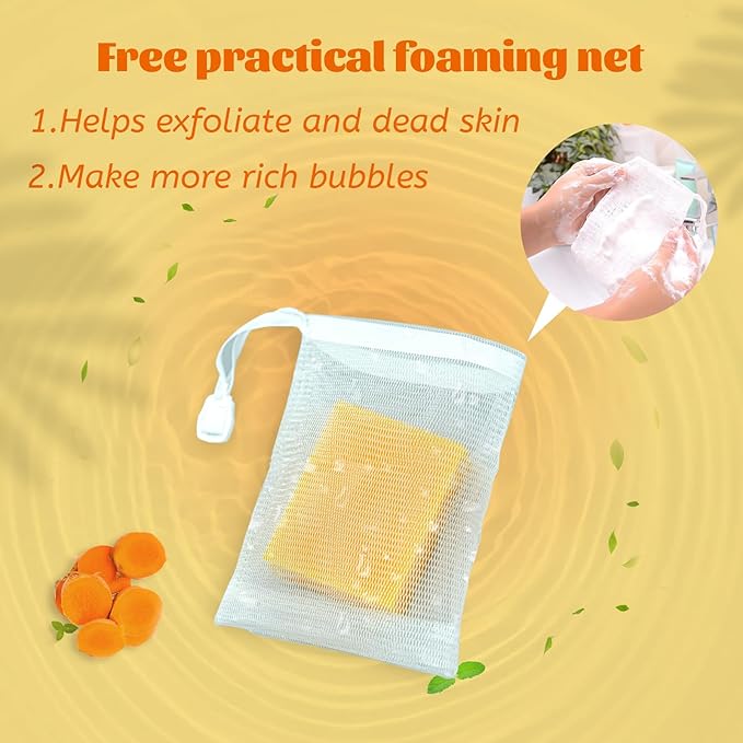 3 Pack Turmeric Soap Bar for Face & Body Cleanser, Organic Turmeric Soap, Smooth Skin and Moisturizing, All Natural Tumeric Soap, Handmade Turmeric Face Soap Ginger Soap, 3.53oz × 3