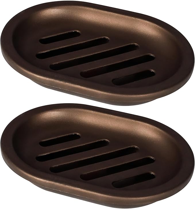 TOPSKY 4 Pcs Soap Dish for Shower, Soap Dishes Soap Savers for Bar Soap, Soap Bar Holder Shower with Drip Tray, Plastic Double Layer Draining Soap Box for Bathroom - Bronze