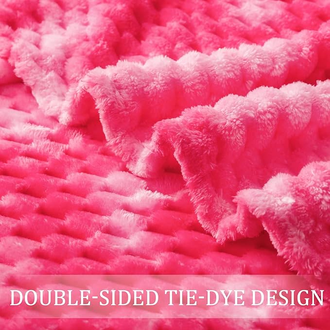 Exclusivo Mezcla Twin Size Soft Fleece Blanket, 60x80 Inches Stylish Jacquard Velvet Blanket for Bed, Fuzzy Cozy Lightweight for All Season, Tie-dye Hot Pink