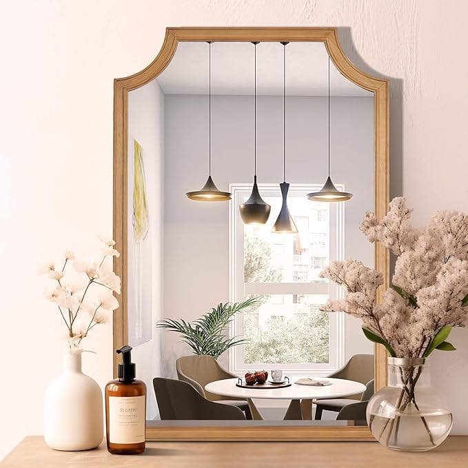 WallBeyond Scalloped Wood Mirror for Small Bathroom Vanity 20x30 Inch Rectangle Wall Mirror Decor for Hallway Bedroom Living Room Home (Natural)