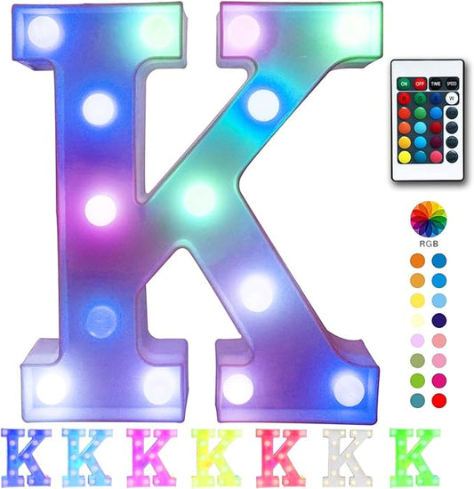 Pooqla Colorful LED Marquee Letter Lights with Remote – Light Up Marquee Signs – Party Bar Letters with Lights Decorations for the Home - Multicolor K