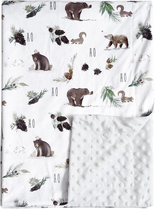 Minky Baby Blanket for Boys Girls Neutral, Soft Lightweight Micro Fleece Blanket with Double Layer, Dotted Backing, Receiving Blanket for Newborns, 30x40 Inches, Animals