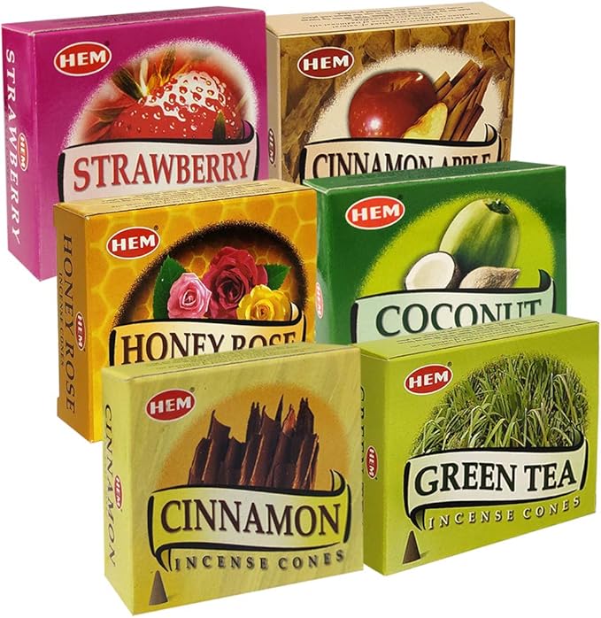 Hem Incense Cones Variety Pack #5 and Cone Incense Burner Bundle with 6 Most Sought-After Fragrances