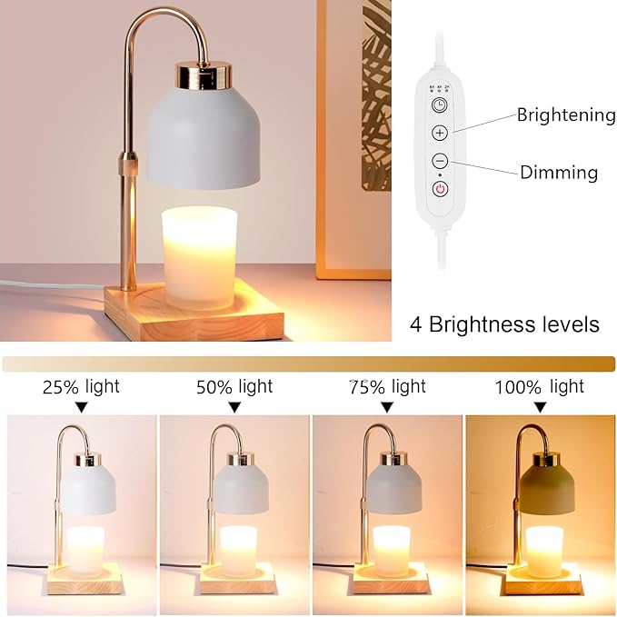 Candle Warmer Lamp with Timer, Electric Candle Lamp Warmer with Dimmer Adjustable Height House Warming Gifts New Home Bedroom Decor Dimmable Wax Melt Warmer with 2 Bulbs Mothers Day Gifts (White)