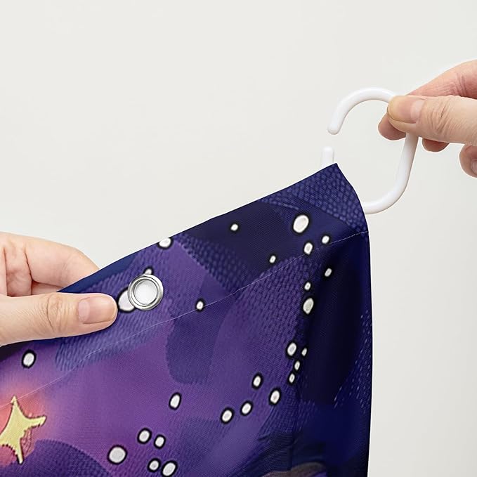 AILONEN Black Cat Shower Curtain,Cartoon Mother Son Kitten Shower Curtain Set for Kids Boys Girls,Boho Style Starry Night Shower Curtain with Hooks for Bathroom,48" W*72" H