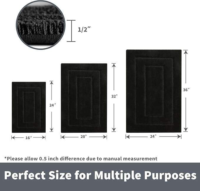 GRANNY SAYS Black Bathroom Rug, Non Slip Bath Mats for Bathroom, Super Soft and Water Absorbent, Microfiber Bath Rugs, Machine Wash Dry, Bath Rugs for Floor, Tub and Shower, 16" x 24"