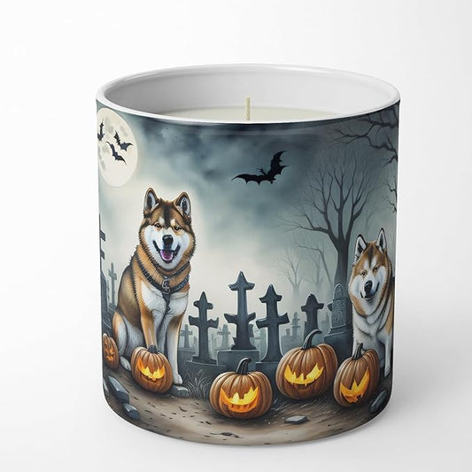 Caroline's Treasures DAC2005CDL Akita Spooky Halloween Decorative Soy Candle Nature Soy Wax Essential Oil Home Decor Ideal for Bedroom Kitchen Bath Office Gift, 10 oz
