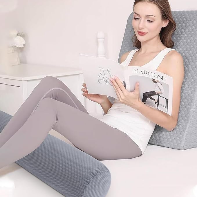 Body Roll Pillow for Adults, Bolster Pillow with Removable Velvet Cover, Long Round Cervical Maternity Pillow- 8” x 48”