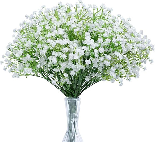 N&T NIETING Babys Breath Artificial Flowers White, 10Pcs Fake Gypsophila Bouquet Flowers Real Touch Faux Babies Breath Arrangement for Wedding Floral Party Home Centerpieces Decoration, White