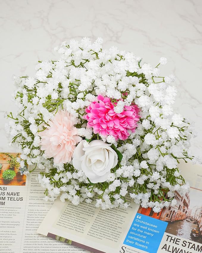 Babys Breath Artificial Flowers, 48Pcs Fake Baby Breath Flowers Artificial Bulk 11inch White Faux Gypsophila Real Touch Flowers for Outdoors Wedding DIY Bouquet Arrangement Home Garden Decor