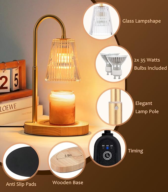 Candle Warmer Lamp with Timer Dimmer Vintage Electric Wax Warmer Home Decor for No Flame Scented Warming Adjustable Height