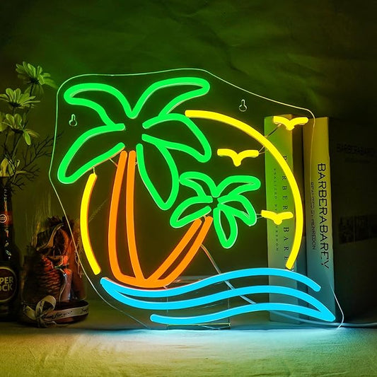 NOSUN Tropic Neon Sign Palm Tree Neon Signs for Wall Decor Hawaiian LED Neon Lights Coconut Tree Tropic Neon Signs for Bedroom Bar Party Men Cave Game Room Sea Neon Light Sign Tropic Wall Art Decor