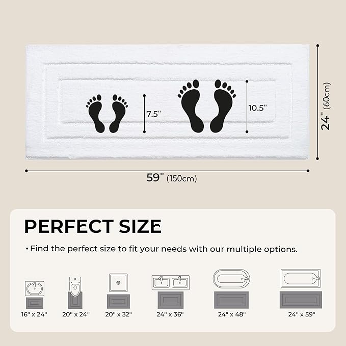 GRANNY SAYS Large Bathroom Rugs Non Slip Washable, 59" x 24", Water Absorbent Bath Mats for Bathroom, Thick Soft Shaggy Bath Rug, Microfiber Bath Floor Mat, Bath Decor, White