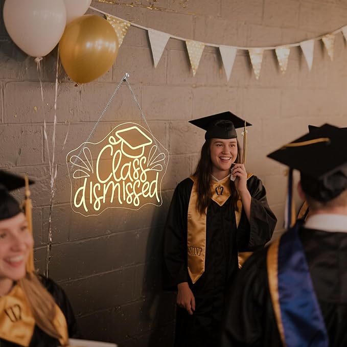 NOSUN Class Dismissed Neon Sign Class Neon Signs for Wall Decor, Warm White LED Signs for Classmates friends family, USB Neon Word Sign for Party Club Light Up Sign, The best gift for graduating friend