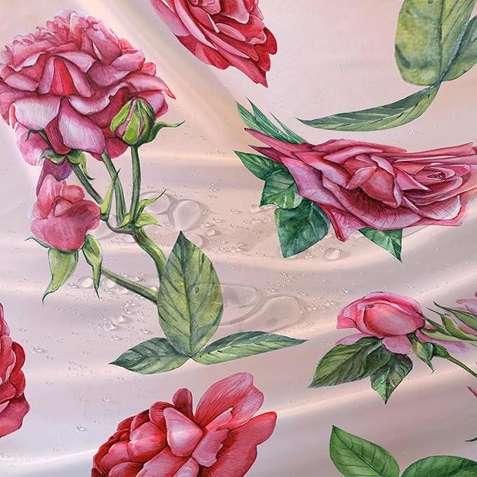 AILONEN Rose Shower Curtain, Watercolor Red Rose Theme Waterproof Shower Curtain Set,Dreamy Romantic Vintage Flower Bathroom Decors for Girls Teens Women,36" W*72" H