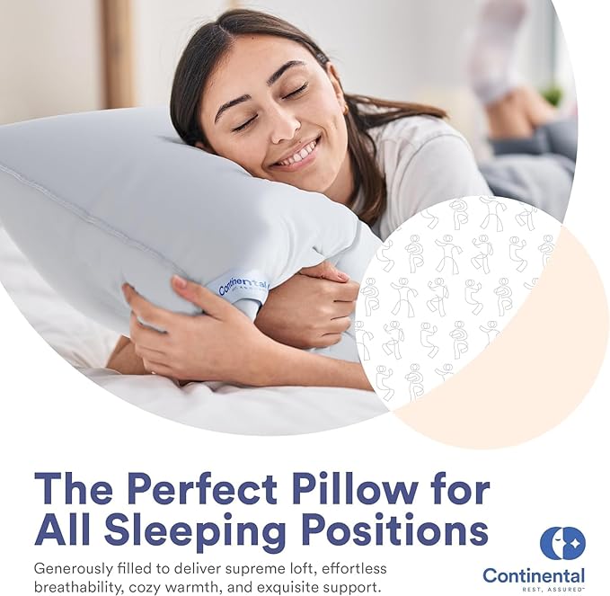 Continental Bedding Medium King Pack of 1 White Down Pillows 30 Ounce 550FP Hotel Down Pillows for Supporting Back Side and Stomach Sleepers