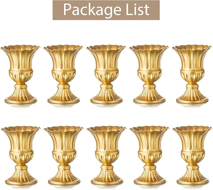 Sziqiqi Metal Flower Arrangements Pot for Wedding Table Centerpiece - Gold Planter Vase Pot for Artificial Real Flower Small Trumpet Plant Urn 6.3in