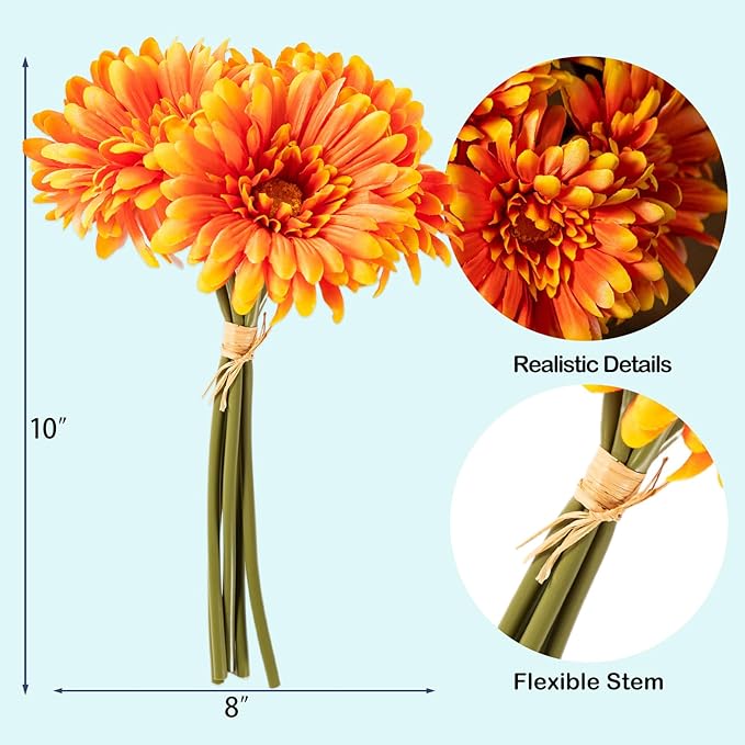 TOPIA Artificial African Daisies Flowers African Daisy Silk Flowers Artificial Gerbera Daisies Faux Daisies Pack of 20 (Orange)