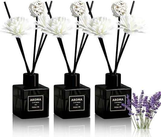 Reed Diffuser Set of 3,Lavender Scented Oil Diffuser with 15 Sticks,(50ml) x 3 Home Fragrance Reed Diffuser for Home Living Room Bedroom Bathroom Air Freshener