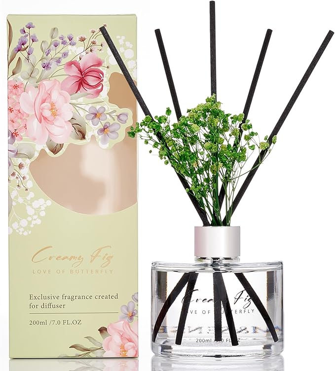 M&SENSE Reed Diffuser Set with 7 Sticks | 7.0oz Lily of The Valley & Cedarwood Scent, Flame Free Fragrance Diffuser for Guestroom Shelf, Long Lasting Floral Diffuser with Baby's Breath Flower Gifts