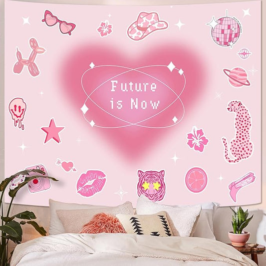 Lunerfex Y2K Tapestry Pink Wall Tapestry, Cute Tapestries for Bedroom Funny Tapestries Wall Hanging for Bedroom Living Room Wall Decor Pink-4 44"x60"