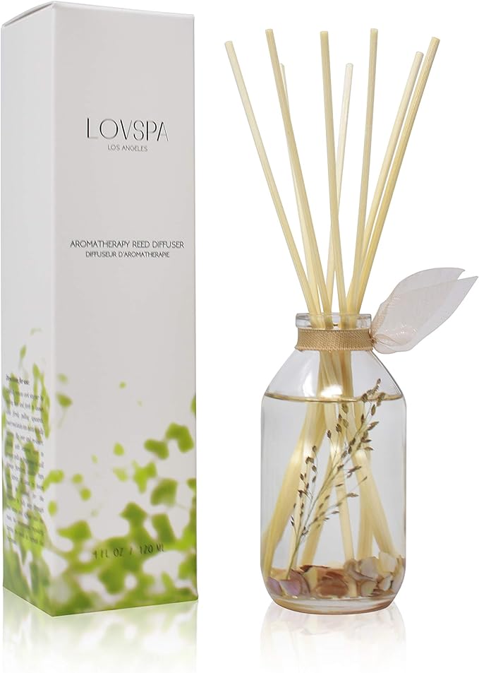 LOVSPA Beachwood Vetiver Reed Diffuser Set - Clean, Light & Airy Scent Diffuser - Non-Toxic Oil Reed Diffuser - Made in The USA