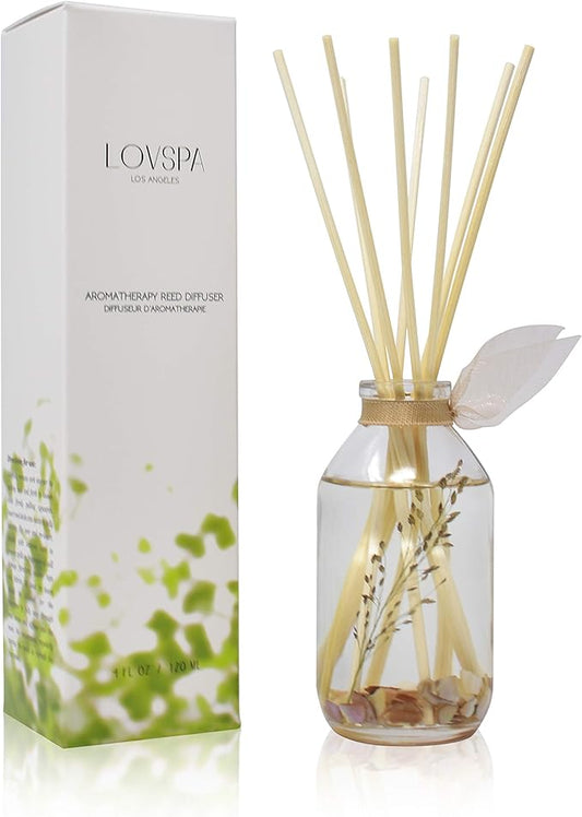 LOVSPA Beachwood Vetiver Reed Diffuser Set - Clean, Light & Airy Scent Diffuser - Non-Toxic Oil Reed Diffuser - Made in The USA