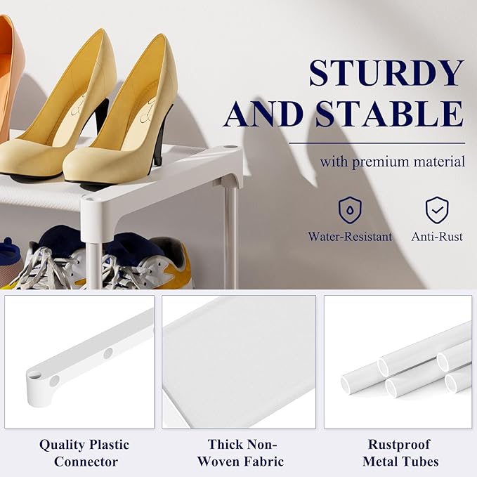 Kitsure Shoe Rack - Premium Non-Woven Shoe Rack Shelf, Shoe Organizer for Closet, Entryway, Garage & Corridor, Sturdy & Durable Long Stackable Shoe Shelves, Medium, White