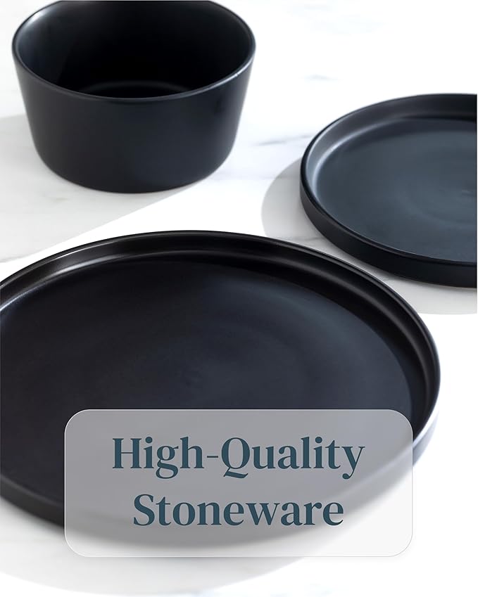 Small Dinner Plates Set of 2, 7.5" Stoneware Plates, Stylish Salad Plates, Dessert Plates Ceramic, Dishwasher and Microwave Safe Matte Black Ceramic Plates, Appetizer Plates, Ceramic Plate Set