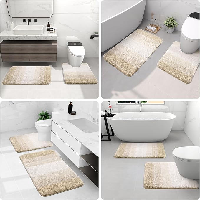 Arotive Microfiber Bathroom Rugs, Shaggy Soft and Absorbent Bath Rug, Non-Slip, Thick Plush Machine Washable Dry Bath Mats for Bathroom, Tub and Shower, 44x32, Light Beige