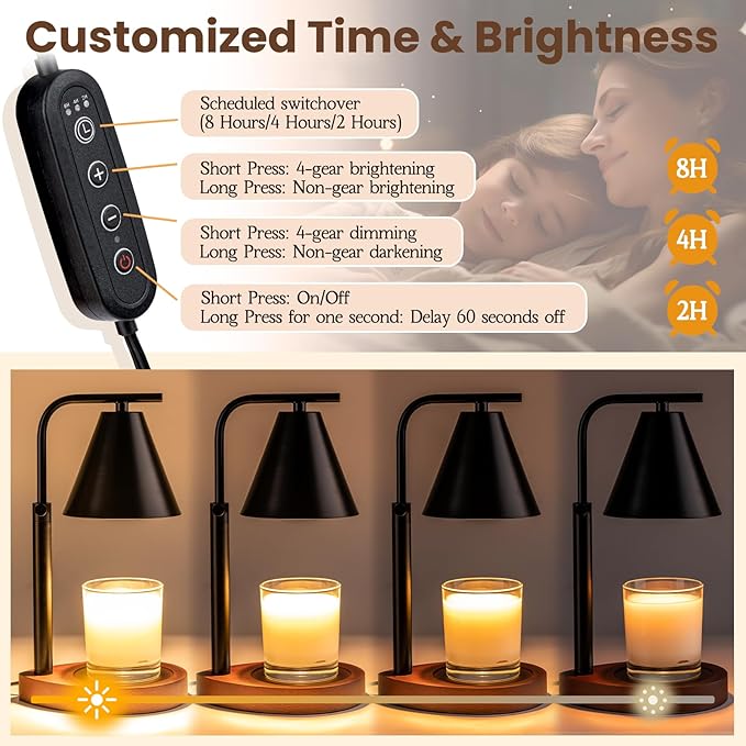 Black Candle Warmer Lamp with Timer, Height Adjustable Electric Lamp Candle Warmer, Black Home Room Decor Aesthetic Gifts for Women