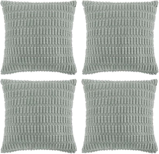 Fancy Homi 4 Packs Grey Blue Decorative Throw Pillow Covers 22x22 Inch for Living Room Couch Bed Sofa, Rustic Farmhouse Boho Home Decor, Soft Striped Corduroy Square Cushion Case 55x55 cm