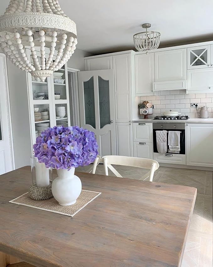 5Pcs Puple Artificial Silk Hydrangea Flowers, 20Inch Large Lifelike Faux Hydrangea with Stems Bouquet for Home Table Centerpieces Wedding Baby Shower Garden Party Decoration