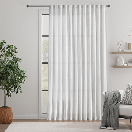 Jinchan Grey and White Striped Curtain - 100 Inch Extra Wide Sliding Glass Door Room Divider Pinstripe Window Treatment Drape